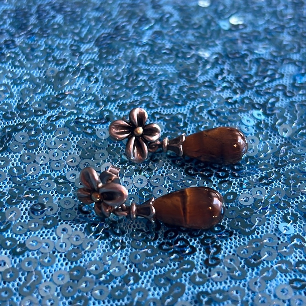Ann King 925 18k Tiger Eye Dangling Earrings